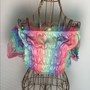 Beautiful Rainbow Off the Shoulder Crop Top